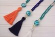 Beaded Tassel Necklace - Summer Aqua Blue & Clear Glass Beads .