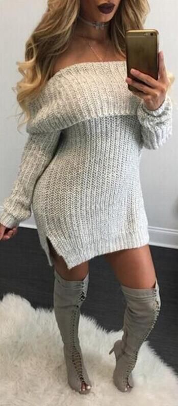 Pin by Stacy💋❤️💋Bianca Blacy on Clothing-Gray-Sweaterdresses .