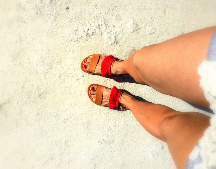 Aelia Greek Sandals/ Natural With Red Tassel / Two Leather - Etsy .