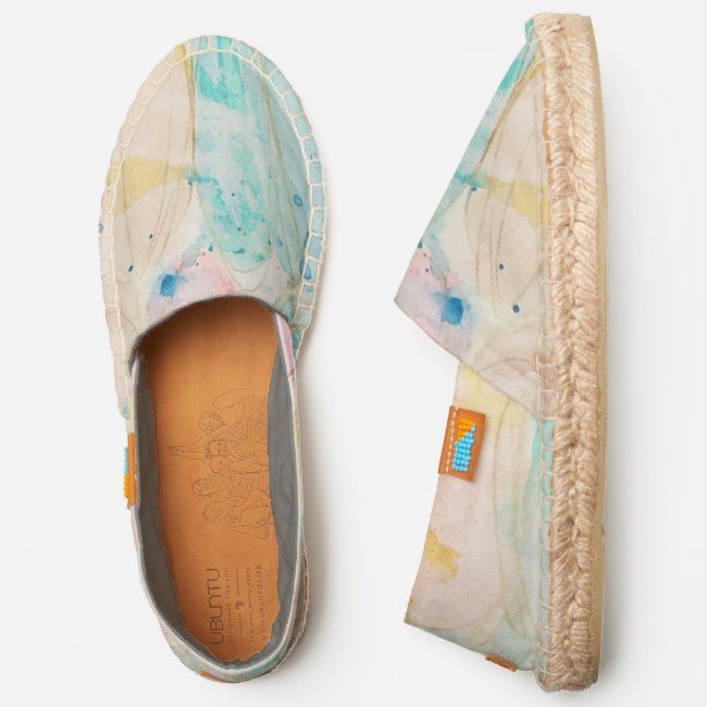 Whimsical Abstract Watercolor Art Pastel Pink Aqua Espadrilles .