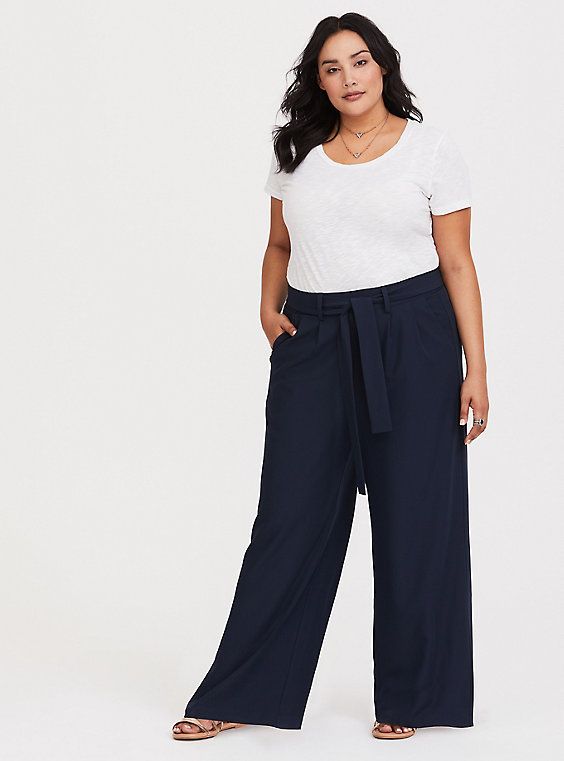 Tie Front Wide Leg Pant - Blue Crepe | Legs outfit, Plus size .