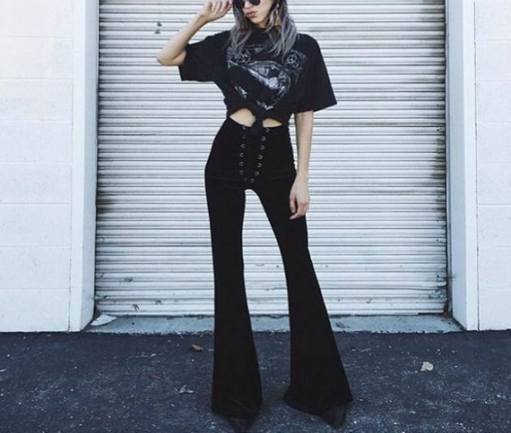 Lace up Velvet Bell Bottoms High Waisted Tie Front Black - Etsy .