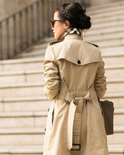 Classic Double Breasted Turtle Neck Women's Beige Trench Coat .