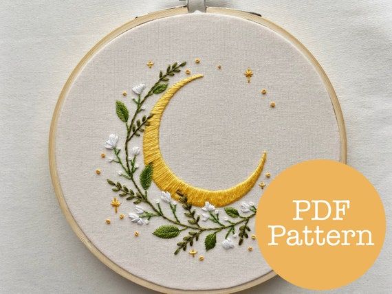 Floral Crescent Moon PDF Embroidery Pattern - Etsy New Zealand .