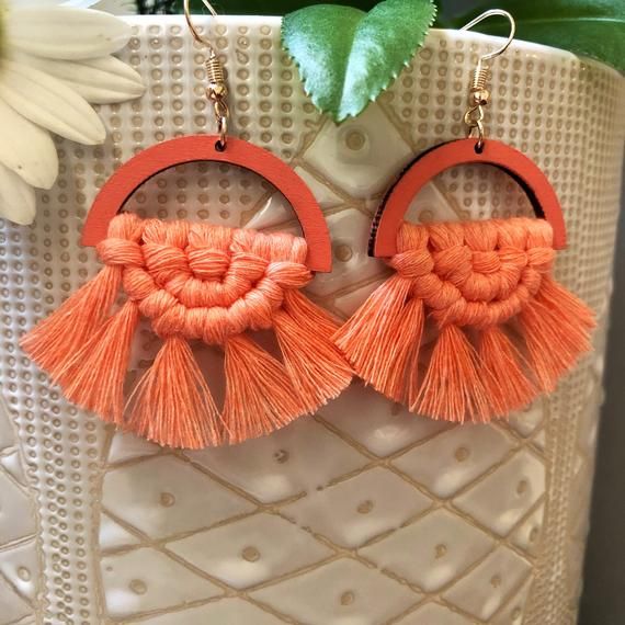 Macrame Earrings Tassel Earrings Half Moon Earrings - Etsy .