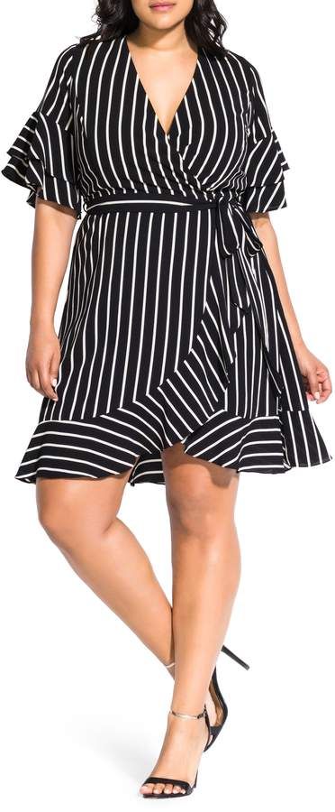 City Chic Stripe Faux Wrap Dress | Wrap dress, Plus size dresses .