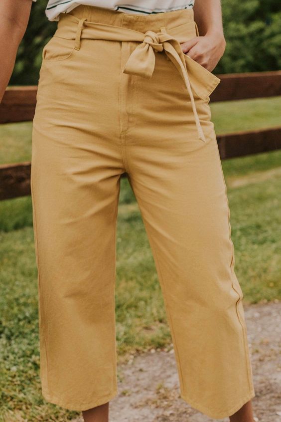 Pastel Yellow Tie Pants - Summer Outfit Ideas for Women - Wide Leg .