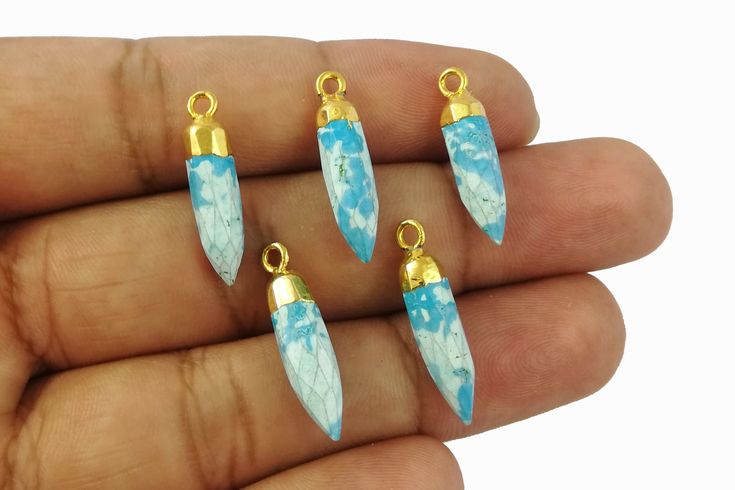Blue Howlite Turquoise Gold Electroplated Spikes Pendant - Etsy .