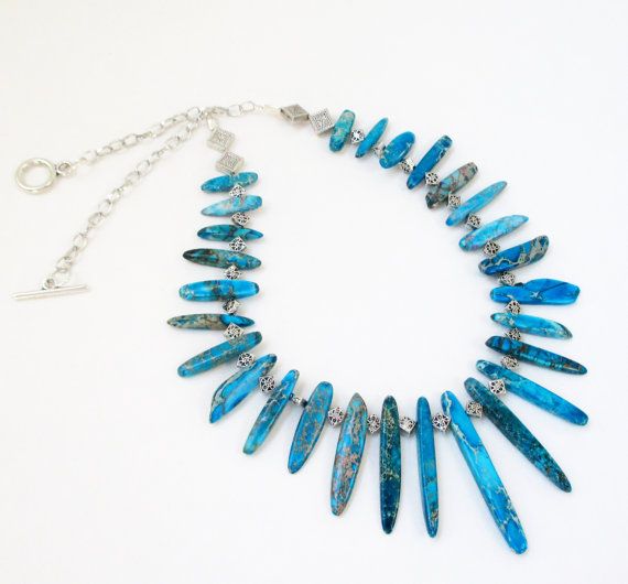 Mothers Day Sale Blue Variscite Sticks Necklace,Turquoise Spikes .