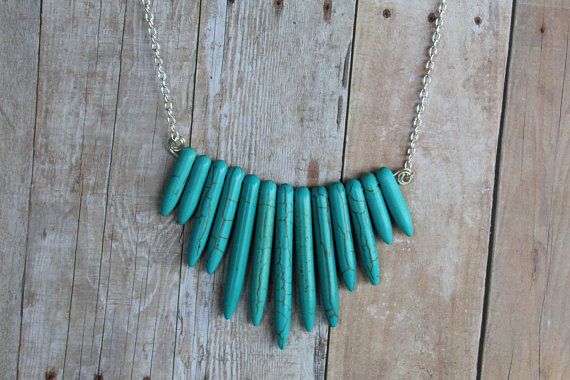 Turquoise Howlite Spike Necklace - Etsy | Spike necklace .