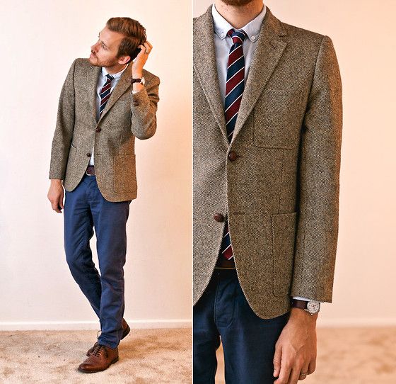 Ivy League style with mod proportions. The bold striped tie and .