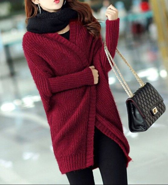 Top: red red knitted sweater gray knitted sweater knitted cardigan .