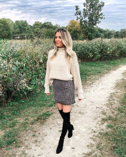 Fall Outfit Ideas / Tweed Mini Skirt + Chunky Sweaters | Fall .