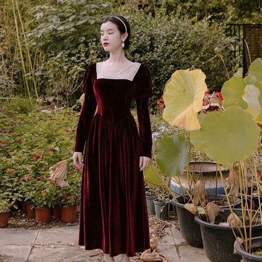 Annabella Velvet Burgundy Royalcore Dress | Dresses, Witchy .