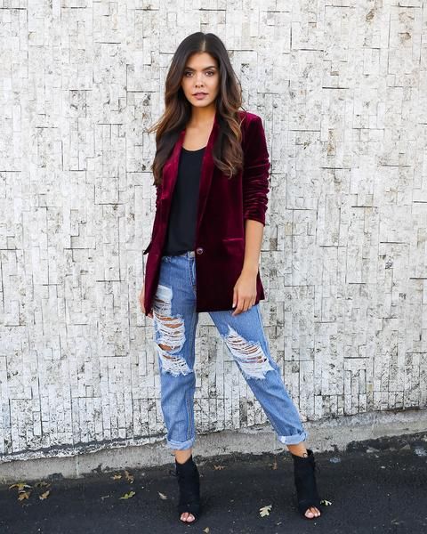 Elton Velvet Blazer - Burgundy | Velvet blazer outfit, Blazer .