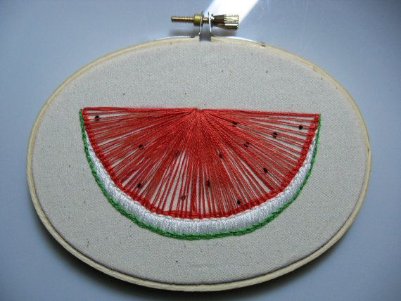 Watermelon Hand Embroidered Hoop - Wall Art, Kitchen Art, House .