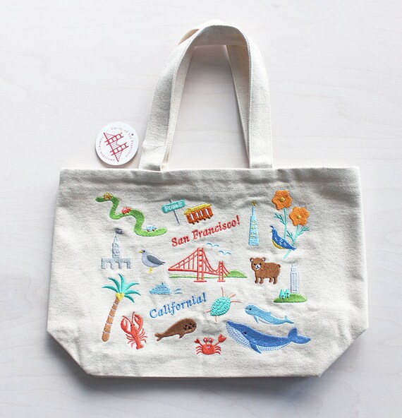 Embroidered SF Landscape Small Tote Bag lunch Box Size - Etsy .