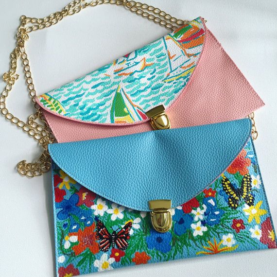 Floral/Sailing Clutch: Hand Painted Clutch | Painted clutches .