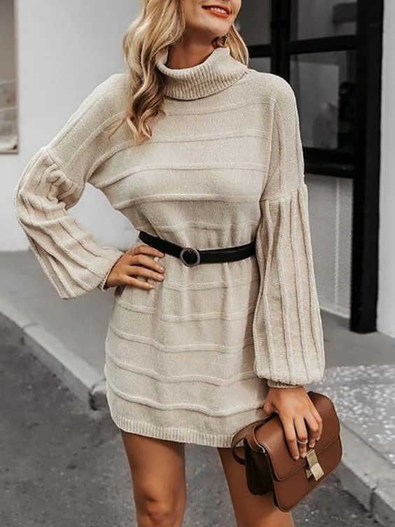 How To Wear Sweaters With Belts 2020 | Beige sweater dress .