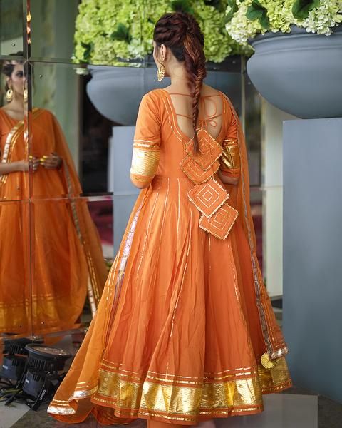 Orange Gotapatti Anarkali Suit | Tassels fashion clothing .