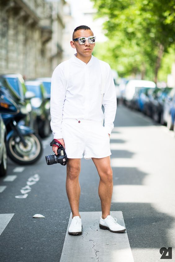 white shorts and a long sleeved shirt with white shoes | White .