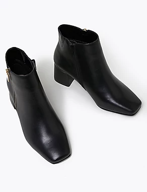 Wide Fit Leather Block Heel Ankle Boots | M&S Collection | M&S .