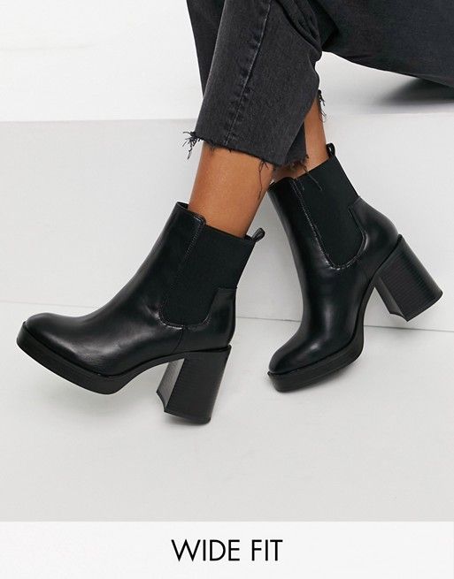 Public Desire Wide Fit Klara chunky heeled ankle boots in black .