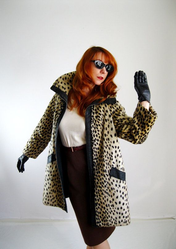 1960s Snow Leopard Faux Fur Coat Jacket Mad Men Office Holiday .