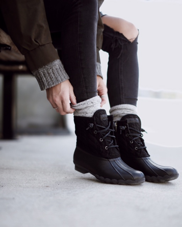 Styled in our Saltwater boot, Meredith Seng set out in warm wool .