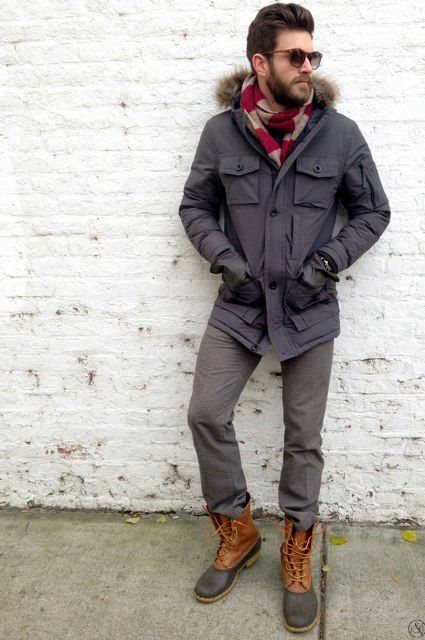 parka look | Winter outfits men, Mens outfits, Duck boots outf