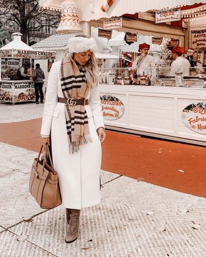 Paris outfit! How I styled my white coat with a Burberry scarf and .
