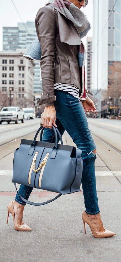 Last Minute Street Style Looks ... | Fashion, Grey leather jacket .