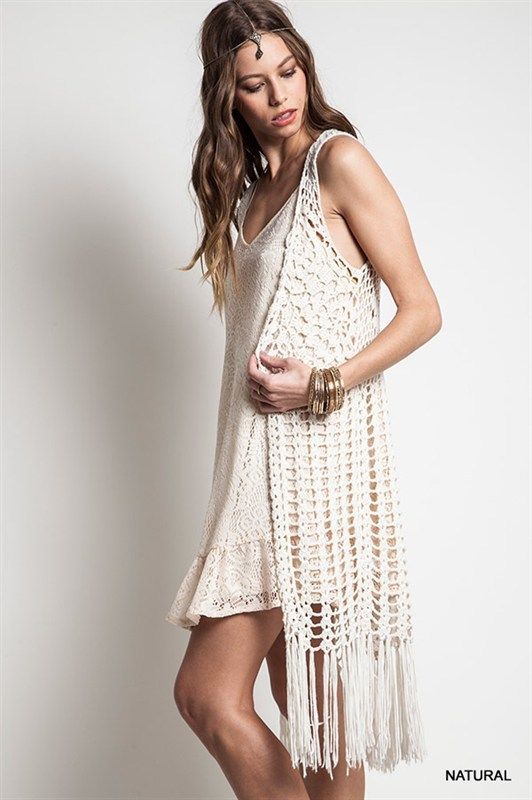 Bohemian Harlow Crochet Vest (Ivory) | Crochet vest, Crochet dress .