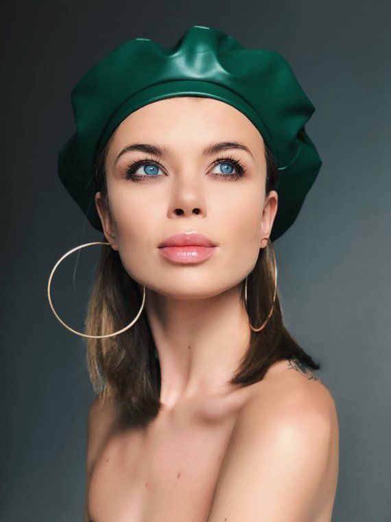 Leather Beret Leather Hat Green Leather Beret Green - Etsy .