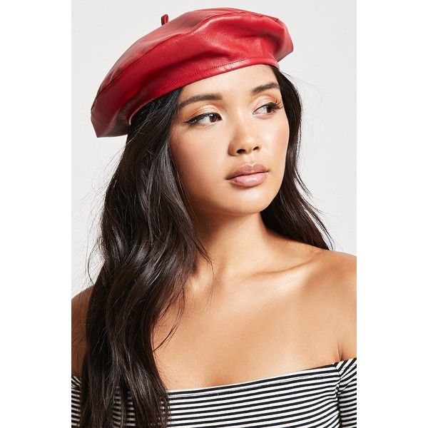 Forever21 Faux Leather Beret ($15) ❤ liked on Polyvore featuring .