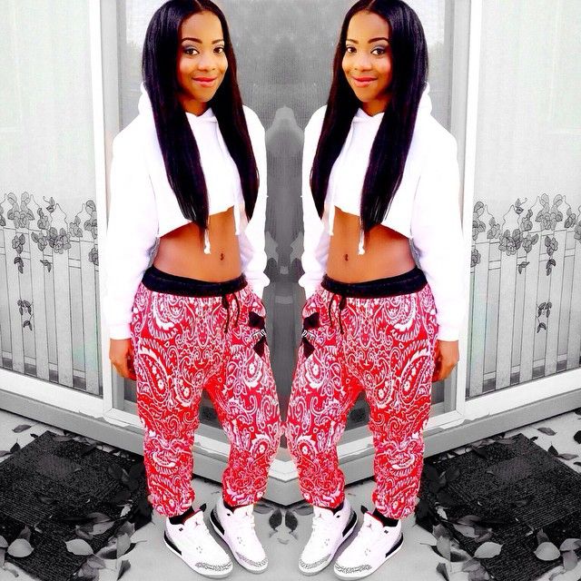 Crop Top Jumper Red Bandana Joggers Pant Baggy Trousers Jordan OG .