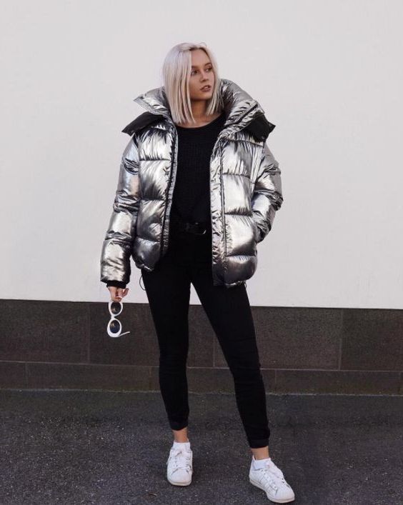 Women Outfits With Metallic  Puffer
  Coats