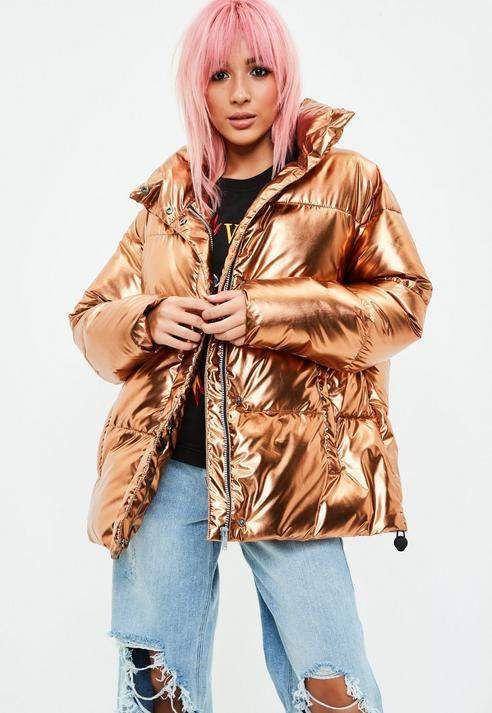 Gold Metallic Puffer Jacket | Coats jackets women, Jackets .