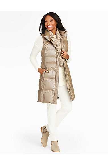 Long Metallic Puffer Vest | Coats and Outerwear | Vest outfits for .