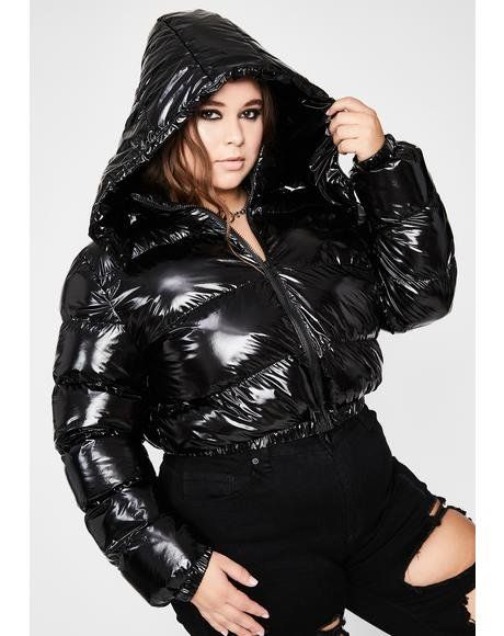 Silver Metallic Cropped Shiny Puffer Jacket | Dolls Kill | Lace up .