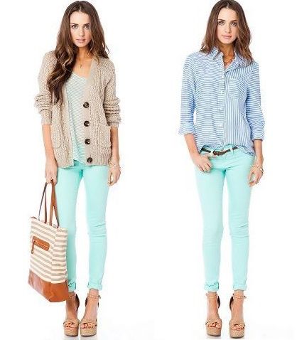 Business casual outfits, Mint green pants outfit, Cute outfi