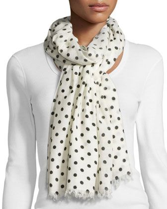 Polka-Dot Wool Scarf, Ivory/Black | Polka dots fashion, Wool scarf .