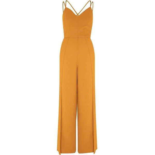 River Island Mustard yellow wide split leg cami jumpsuit ($130 .