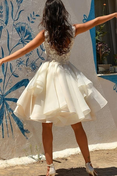 Flower Lace Short Wedding Dress with Organza Skirt – loveangeldre